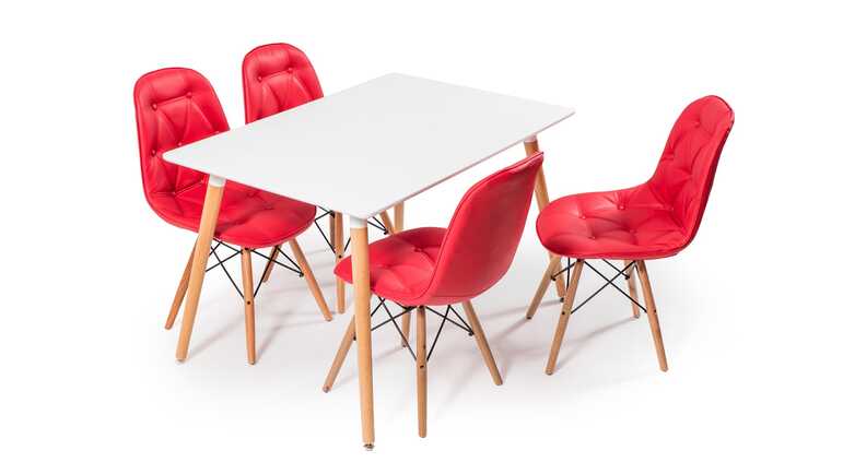 Eames Dikdörtgen Beyaz Masa Takımı - Kırmızı