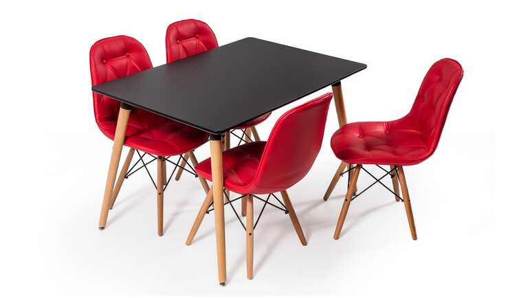 Eames Dikdörtgen Siyah Masa Takımı - Kırmızı